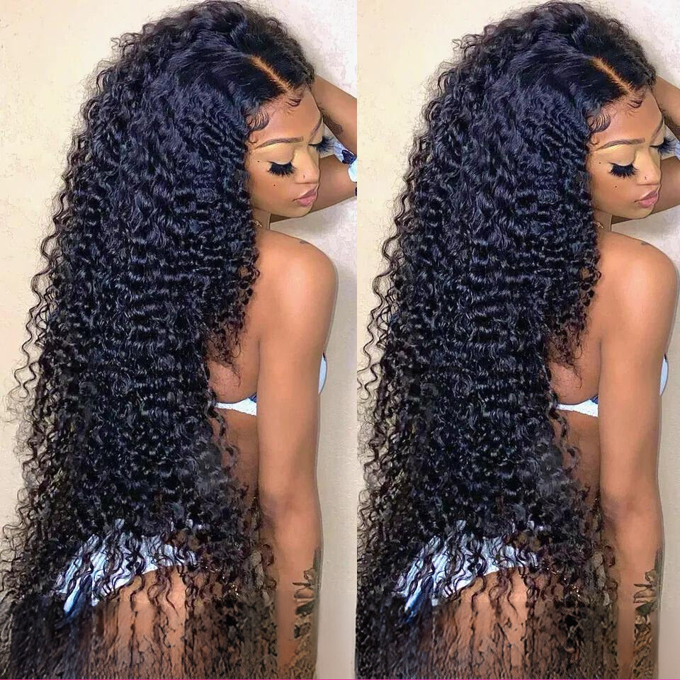 Deep Wave Frontal Wig 13x4 13x6 Hd Transparent Lace Frontal Wig  Pre Plucked Remy 28 30 Inch Curly Lace Front Human Hair Wigs