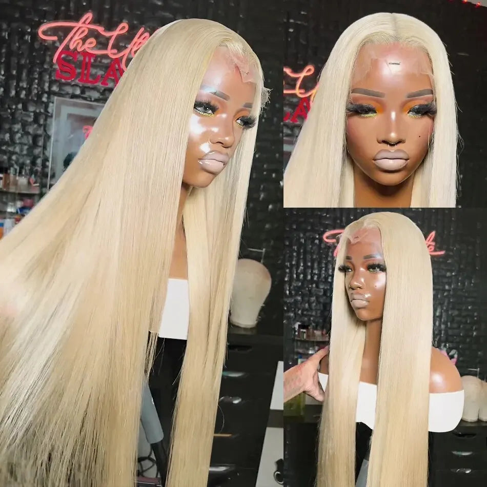 30 Inch 613 Honey Blonde Straight Lace Front Human Hair Wig