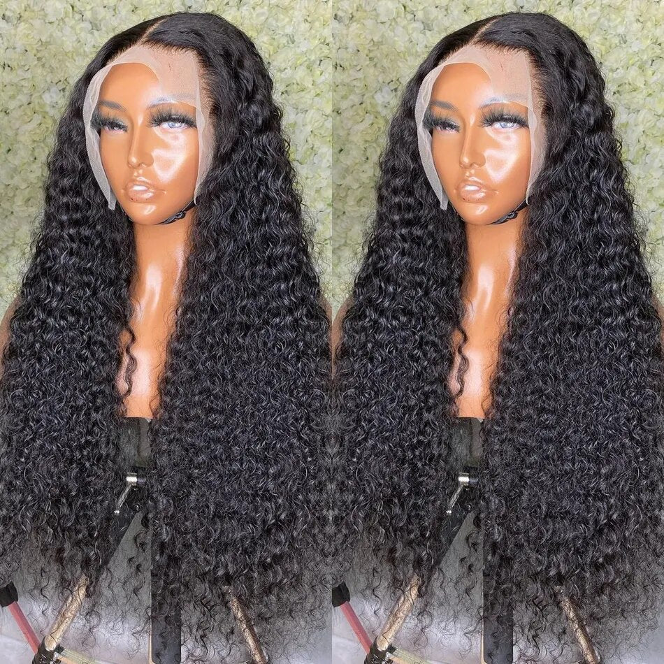 Deep Wave Frontal Wig 13x4 13x6 Hd Transparent Lace Frontal Wig  Pre Plucked Remy 28 30 Inch Curly Lace Front Human Hair Wigs